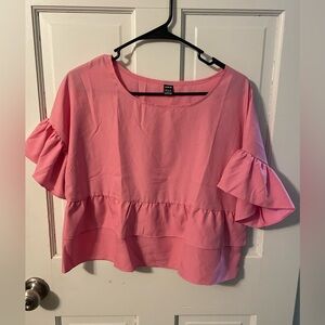 SHEIN Pink Ruffle Sleeve Women's Top